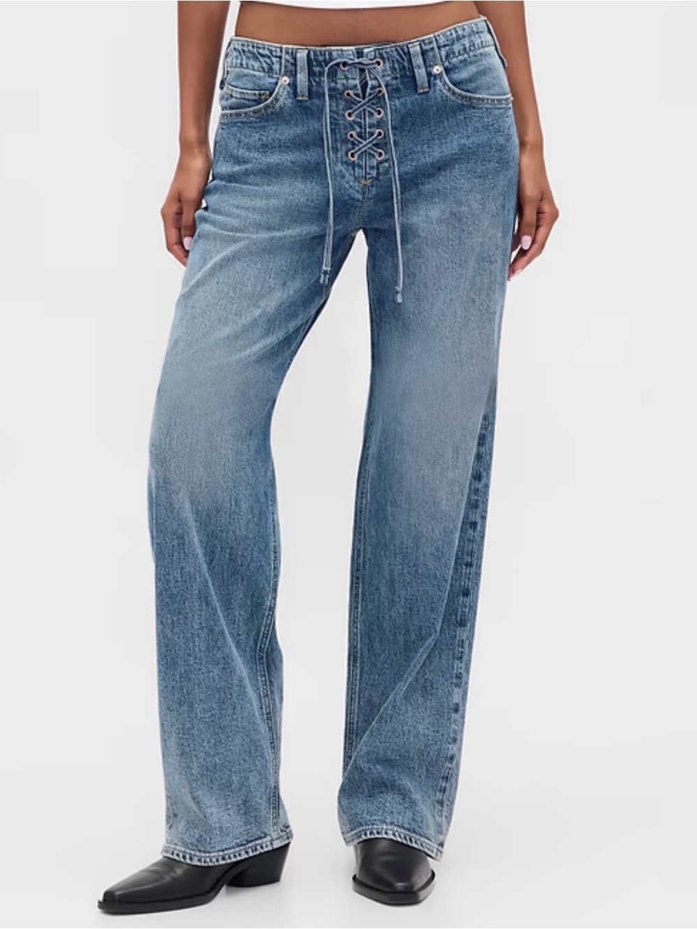 GAP 90’s loose low Rise Lace-Up Jeans - Blue